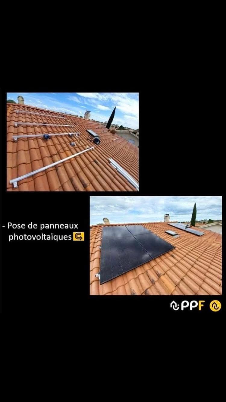 Pose panneaux photovoltaïques en cours rails et modules